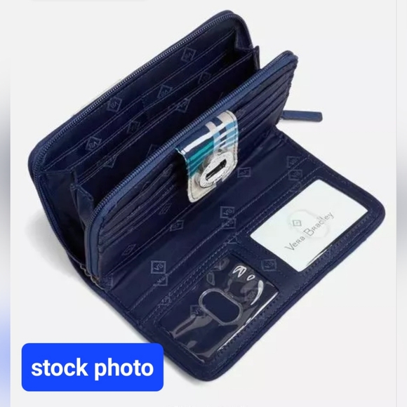 SOLD- NWT Vera Bradley RFID Turnlock Wallet - Zip Around - Santiago Woven - Picture 4 of 13